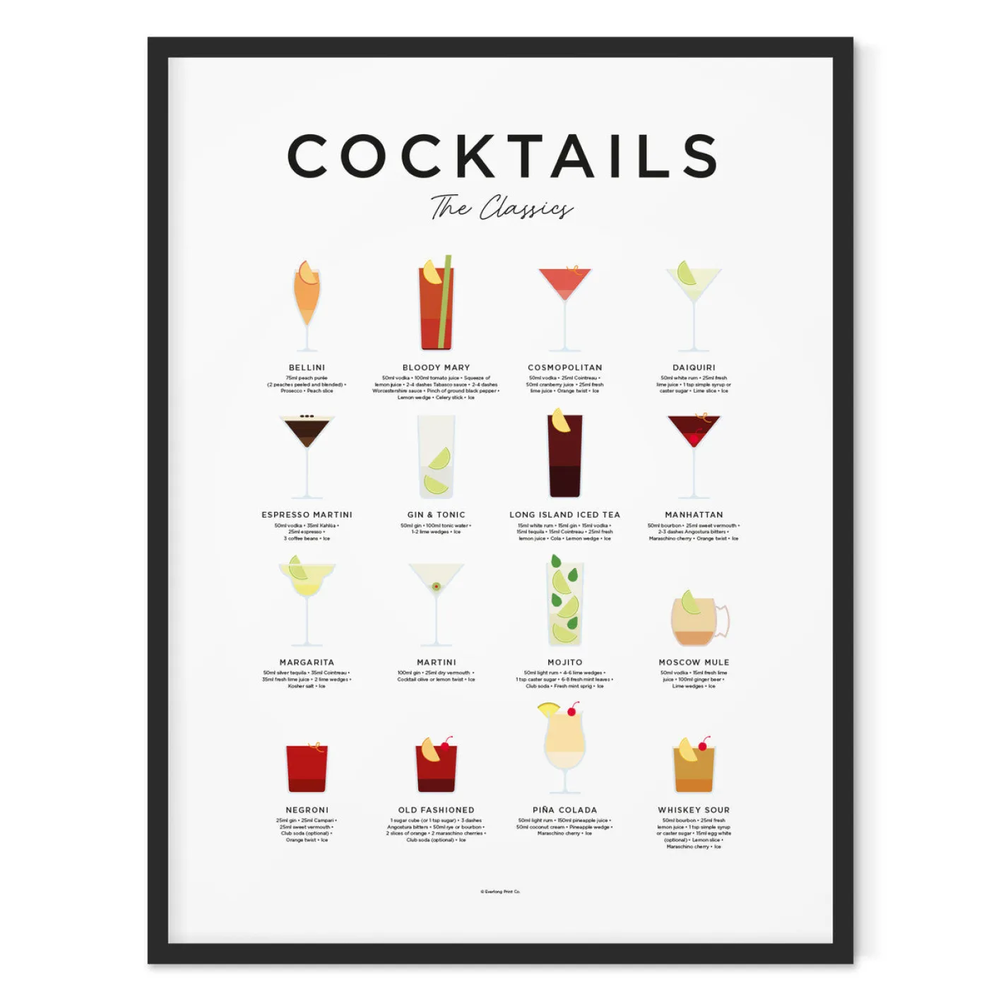 Everlong Print Co. Classic Cocktails Print - Framed