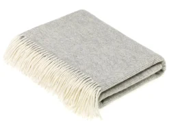 Bronte Moon Classic Collection Herringbone Gray Marino Lambswool Throw Blanket