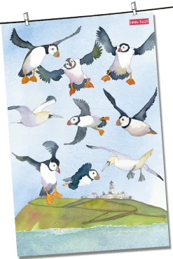 Emma Ball Coastal Puffins Tea Towel