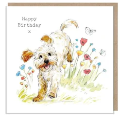 Paper Shed Design Cockapoo with Flowers & Butterflies "Happy Birthday" Greetings Card
