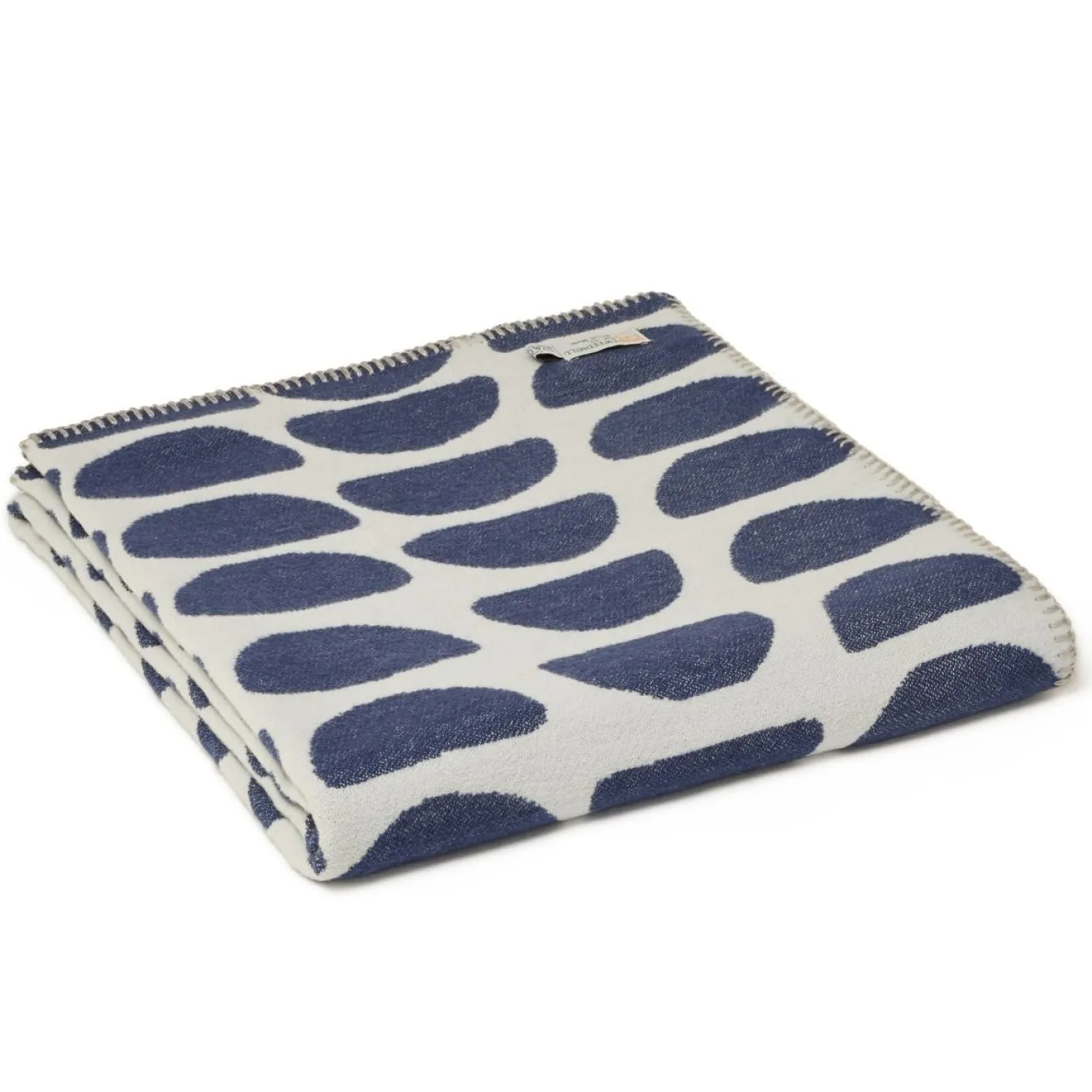 Tweedmill Textiles Ltd Cotton Throw Halfmoon Navy with Light Grey and Blanket Stitch
