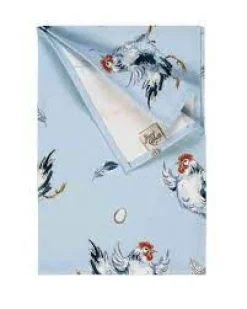 Jane Abbott Designs Dancing Hen Blue Cotton Tea Towel