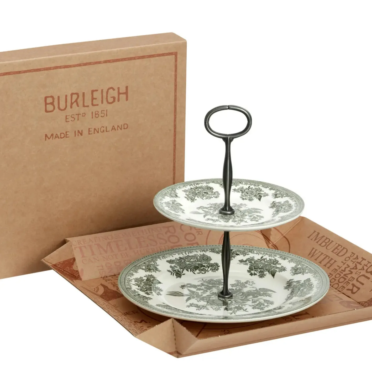Burleigh Dark Green Asiatic Pheasants 2 Tier Cake Stand