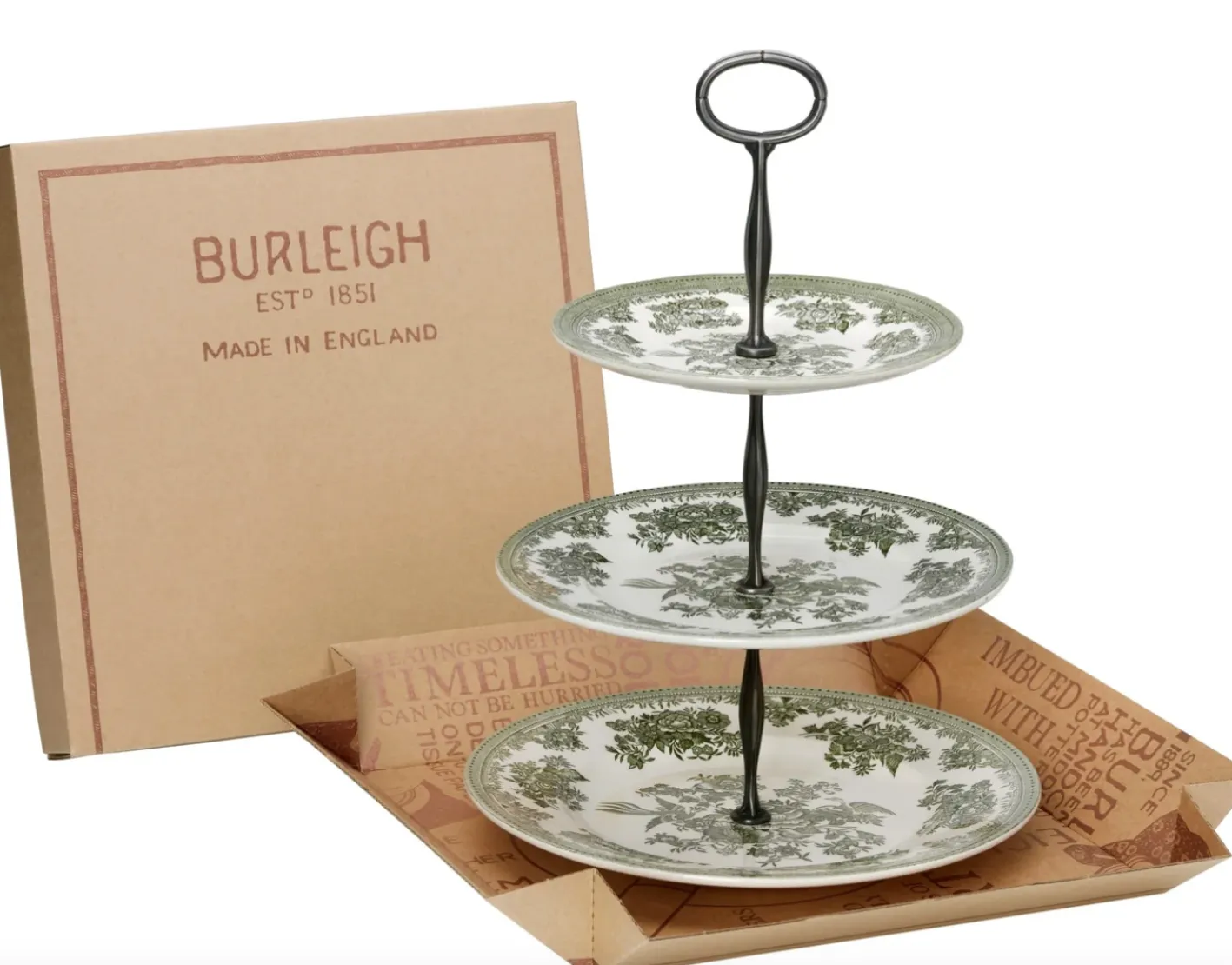 Burleigh Dark Green Asiatic Pheasants 3 Tier Cake Stand