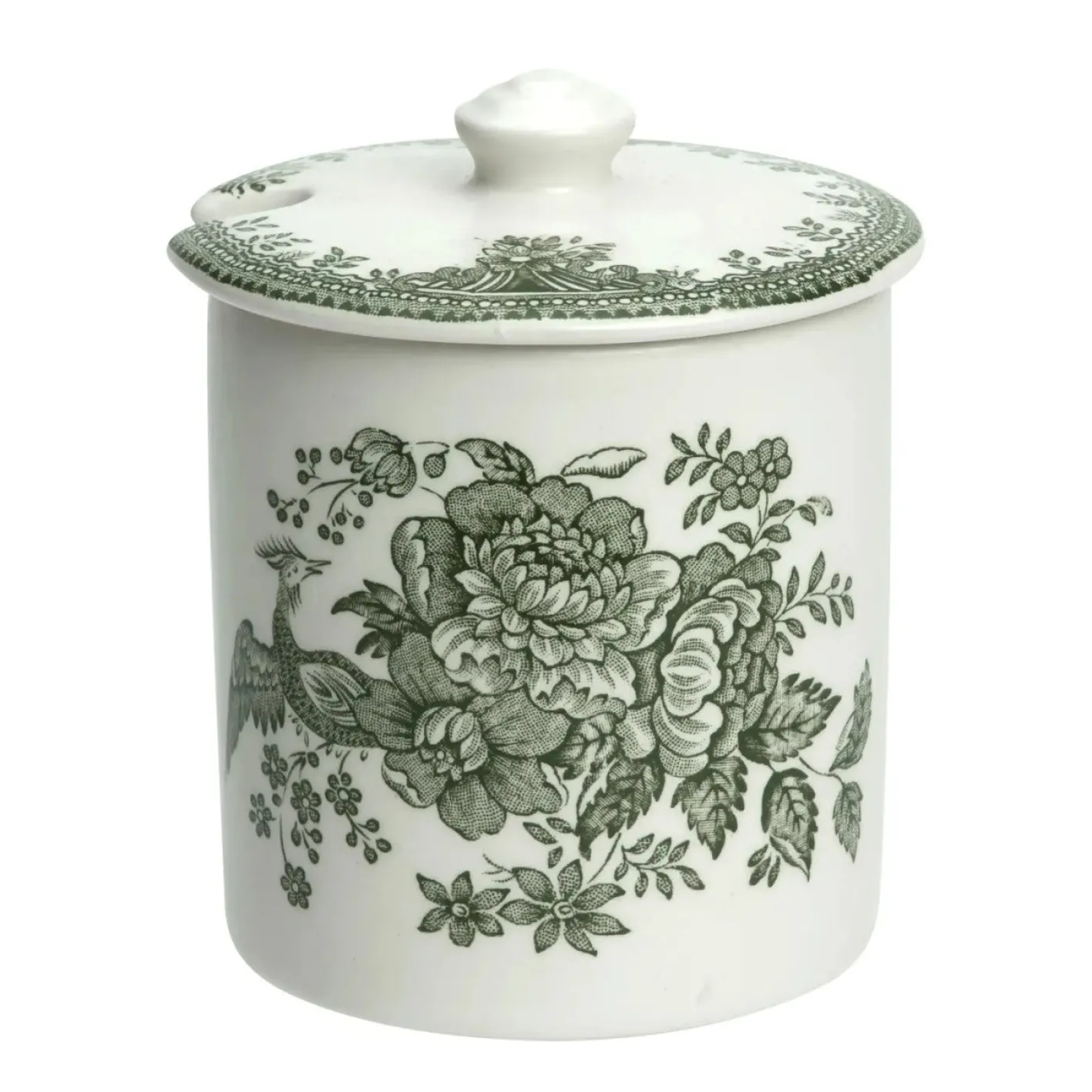 Burleigh Dark Green Asiatic Pheasants Covered Jam/Sugar Pot