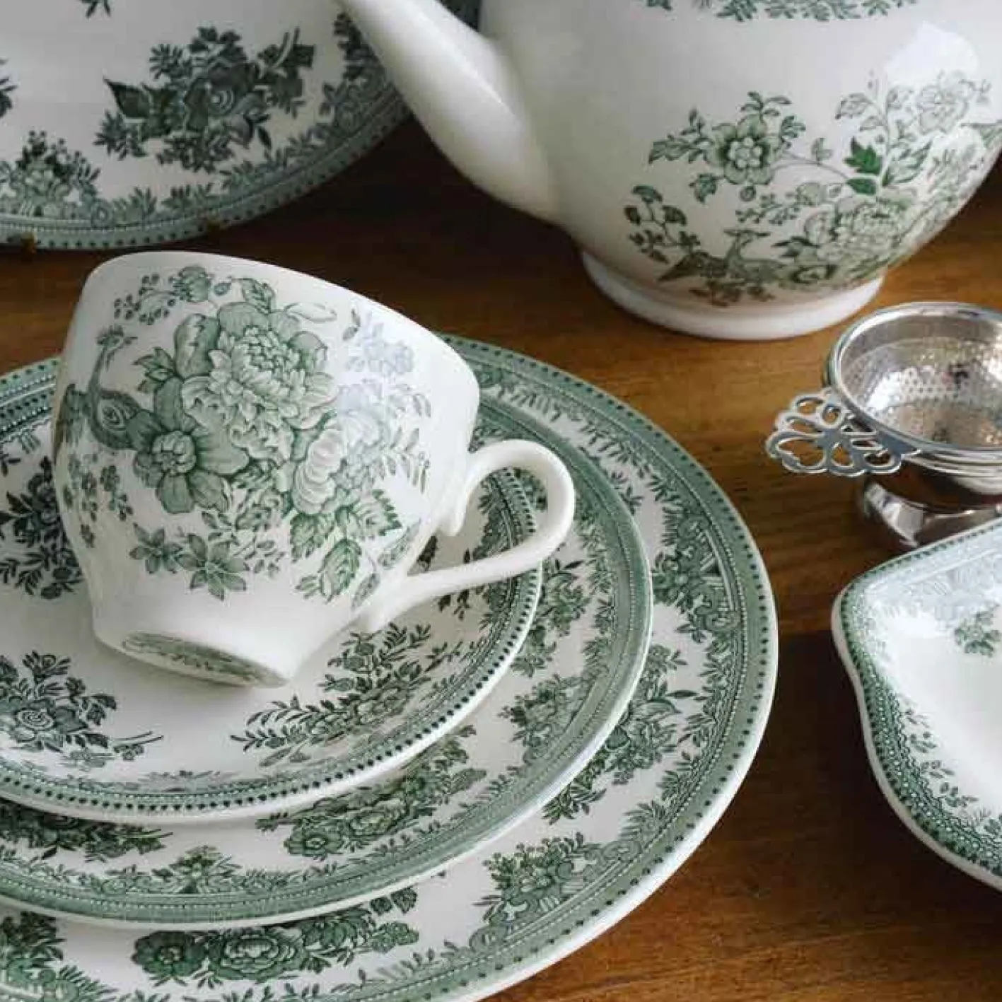 Burleigh Dark Green Asiatic Pheasant Teacup and Saucer