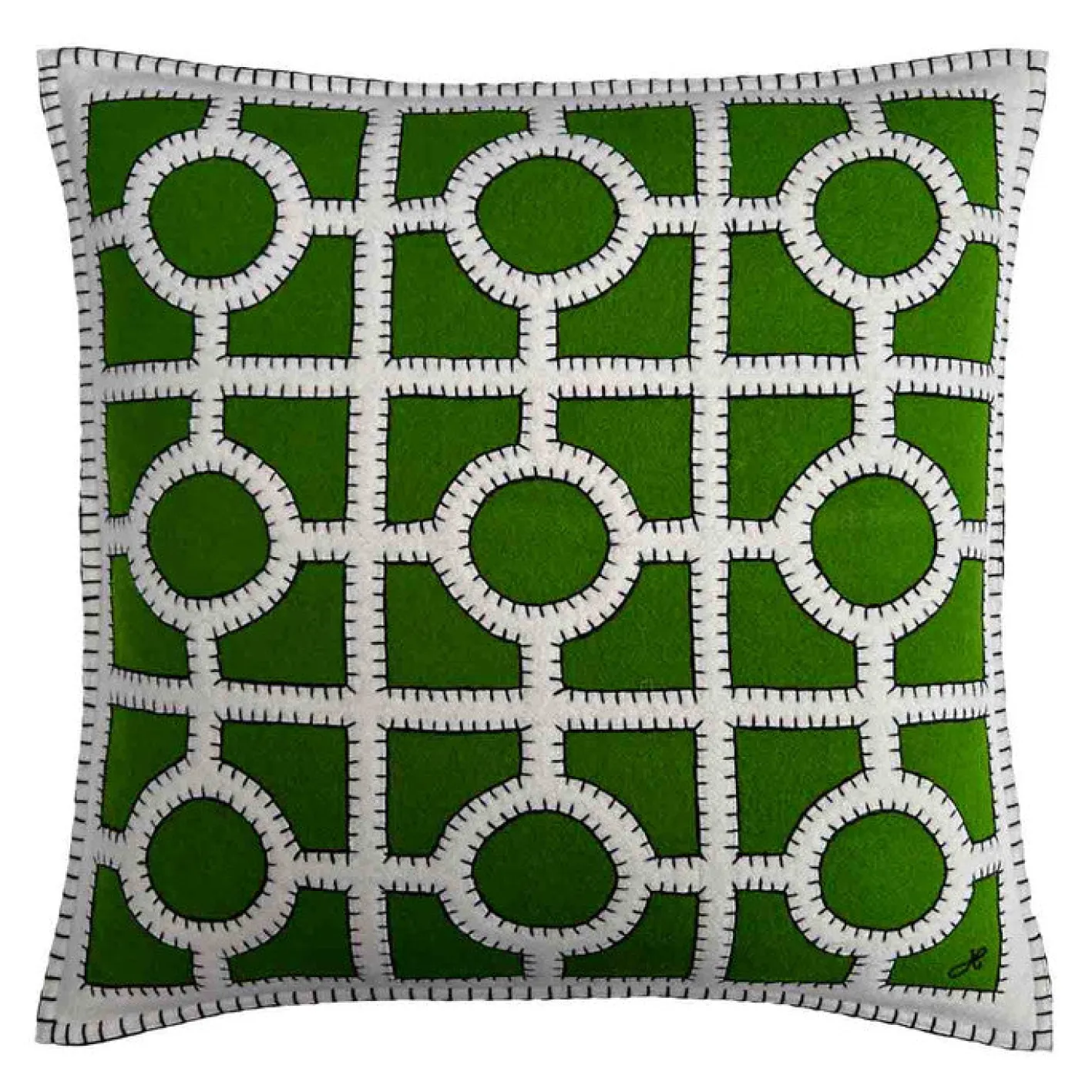 Jan Constantine Deep Green Fretwork Wool Pillow