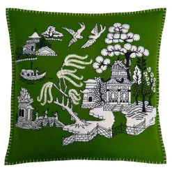 Jan Constantine Deep Green Willow Pattern Wool Pillow