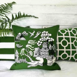 Jan Constantine Deep Green Willow Pattern Wool Pillow