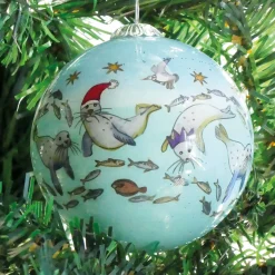 Emma Ball Diving Seals Hand-painted Glass Bauble