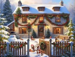All Jigsaw Puzzles Dogs in a Christmas Cottage Garden 1000 Piece Jigsaw Puzzle