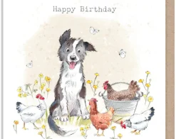 Paper Shed Design Dog With Chickens "Happy Birthday" Greetings Card