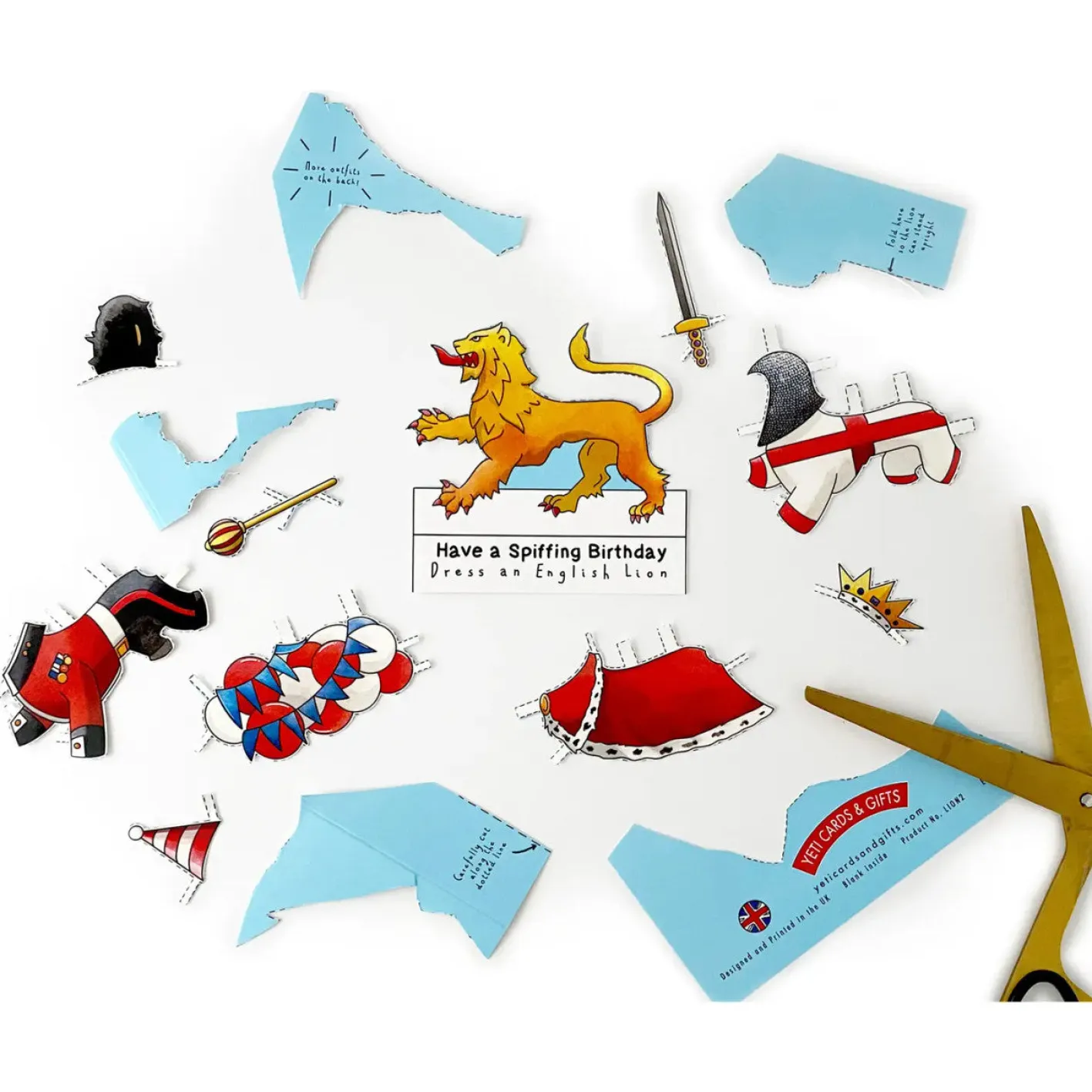 Yeti Dress an English Lion Birthday Card