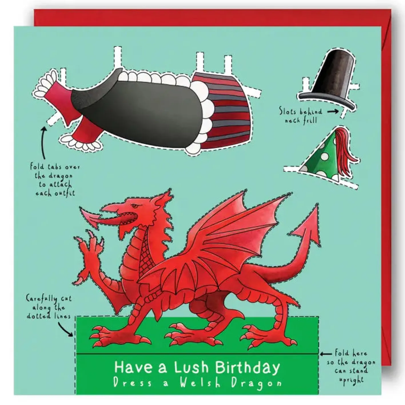 Yeti Dress a Welsh Dragon Birthday Card