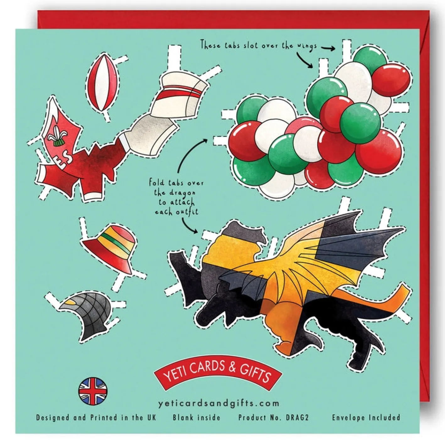 Yeti Dress a Welsh Dragon Birthday Card