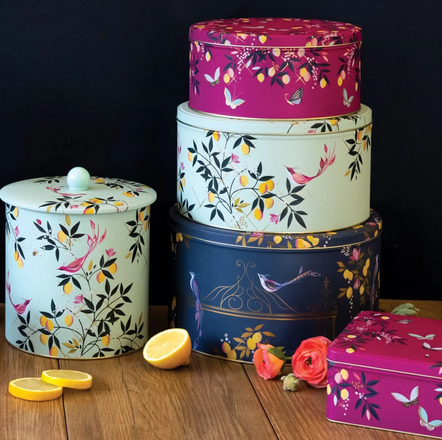 Sara Miller London Duck Egg Orchard Biscuit Barrel