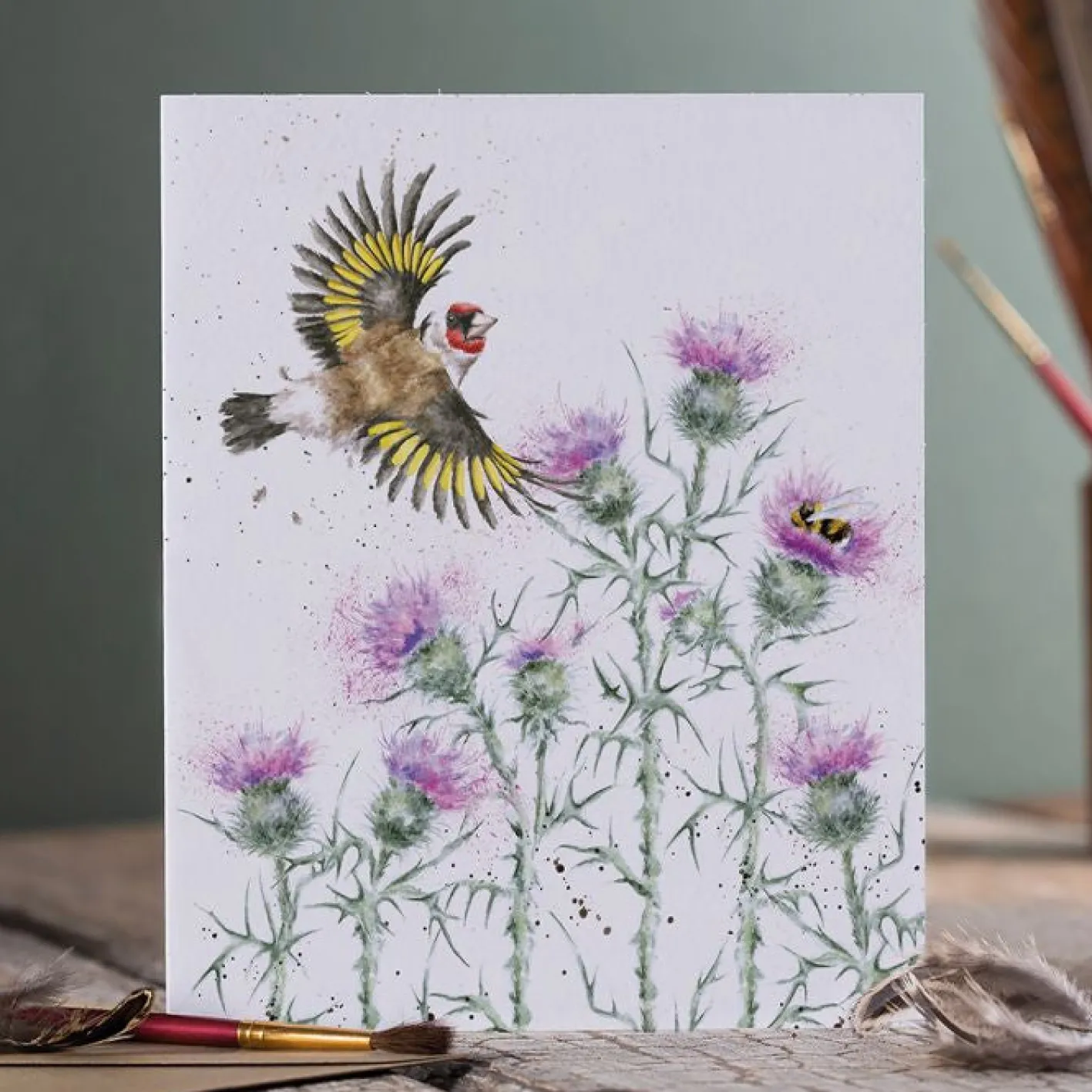 Wrendale Designs 'Feathers and Thistles' Gold Finch Greetings Card