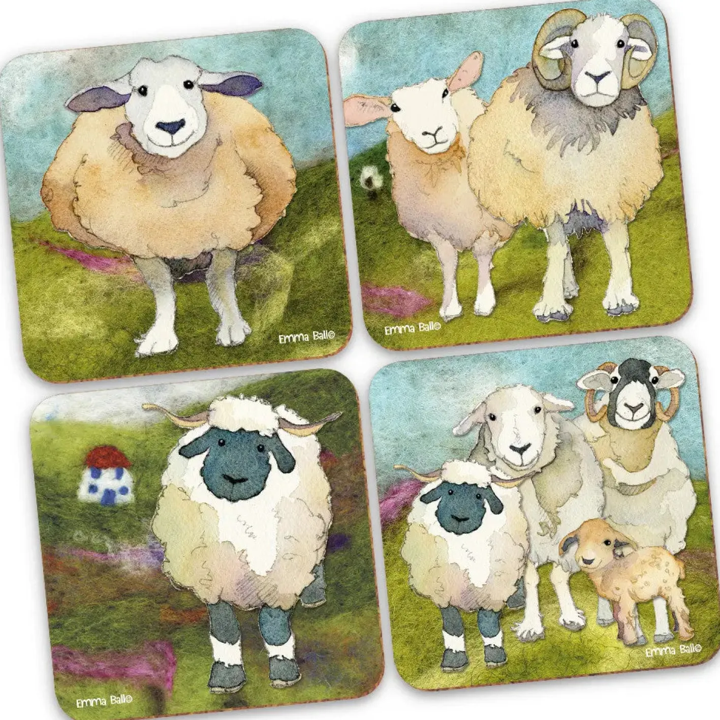 Emma Ball Felted Sheep Coasters- Set of 4