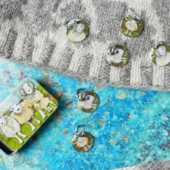 Emma Ball Felted Sheep Set of 6 Stitch Markers in a Pocket Tin
