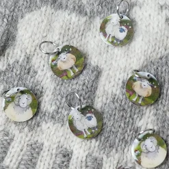 Emma Ball Felted Sheep Set of 6 Stitch Markers in a Pocket Tin