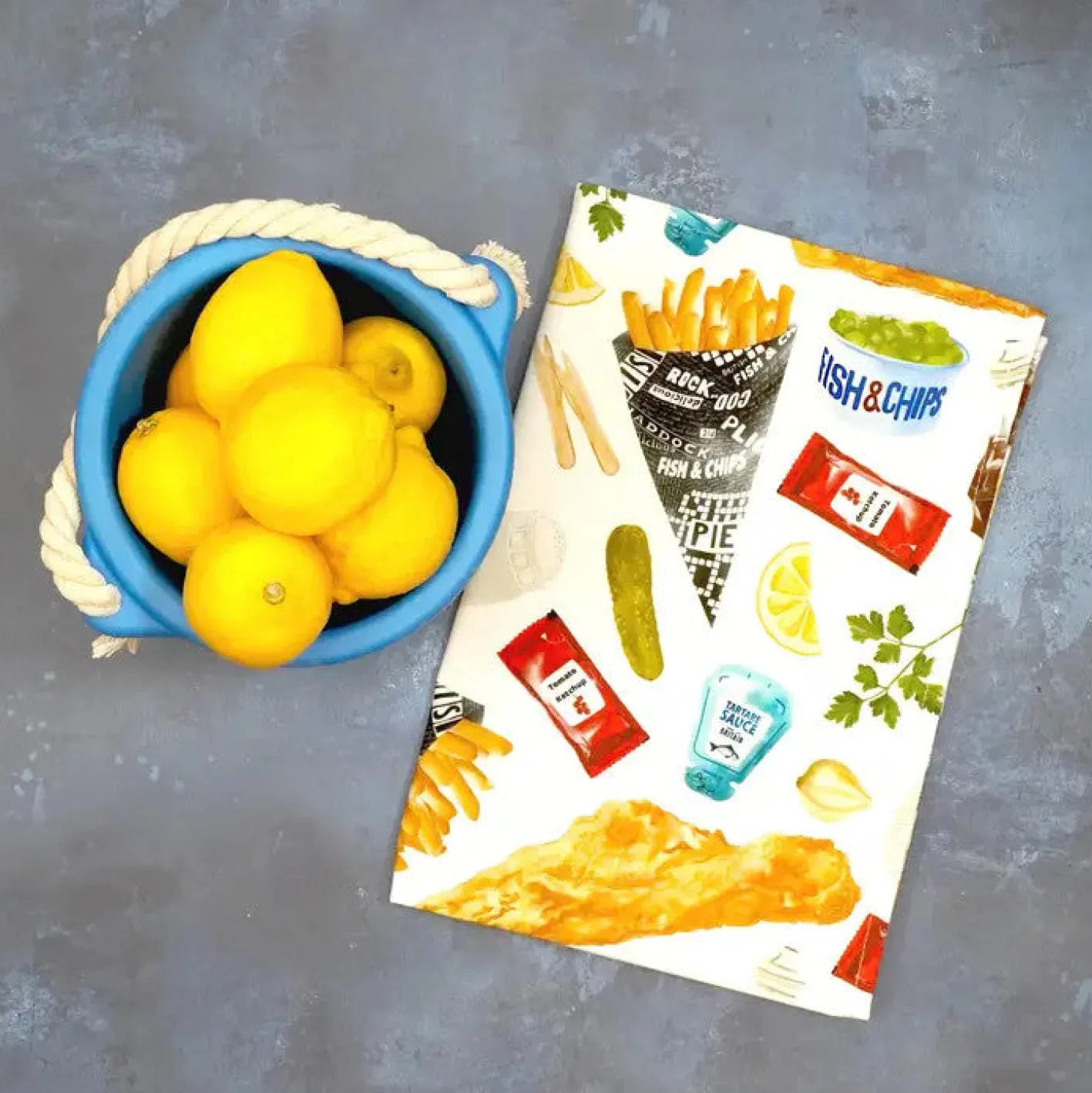 Corinne Alexander Fish & Chip Tea Towel by