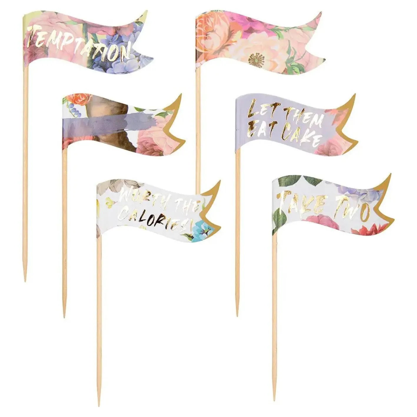Talking Tables Floral Cocktail Stick Food Flags - 24 pack