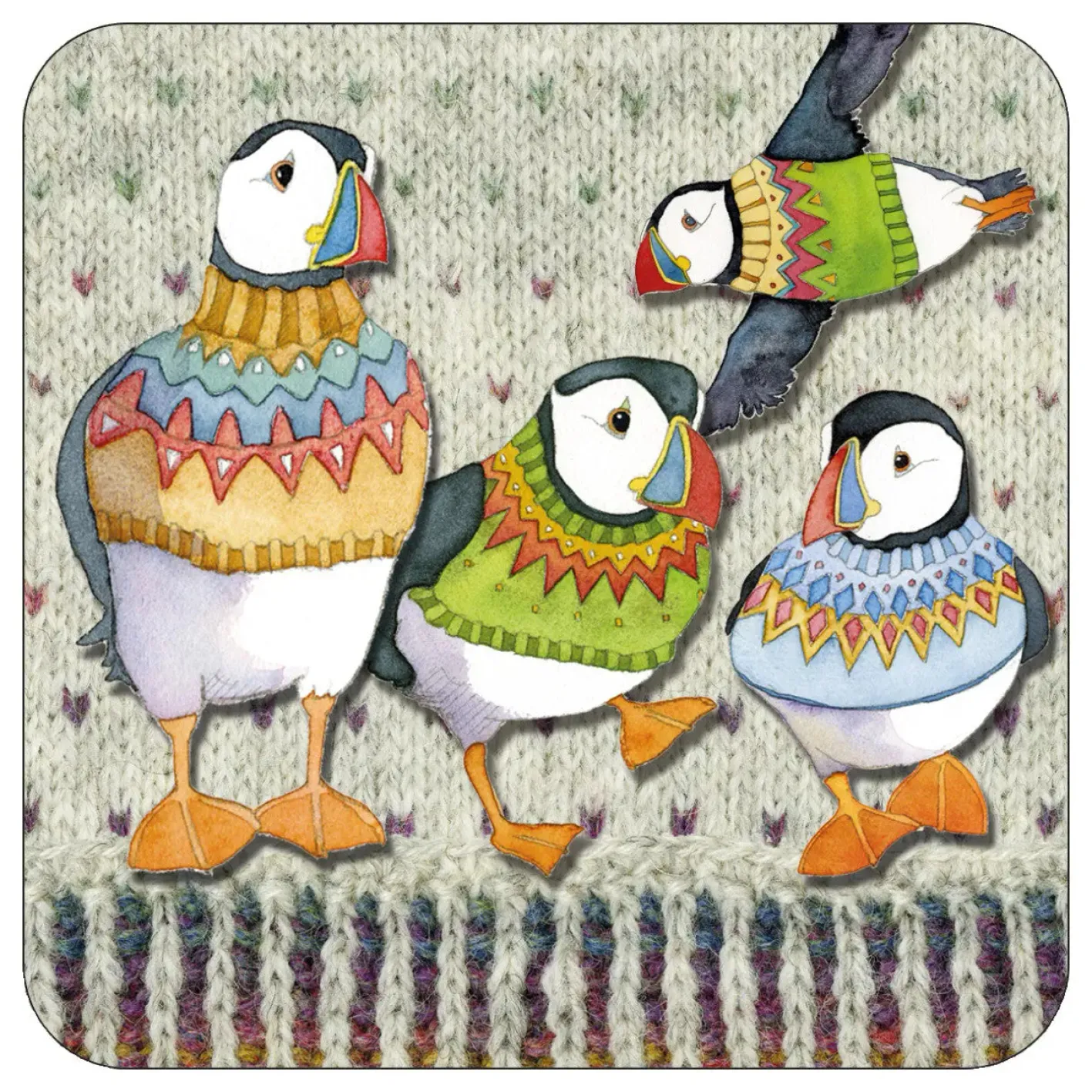 Emma Ball Four Woolly Puffins Coaster