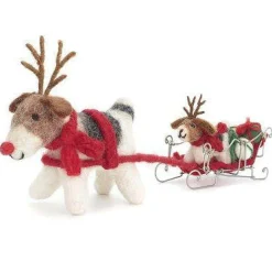 Amica Felt Fox Terriers with Presents on Sleigh Felt Decoration