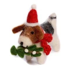 Amica Felt Fox Terrier with Mistletoe Felt Decoration