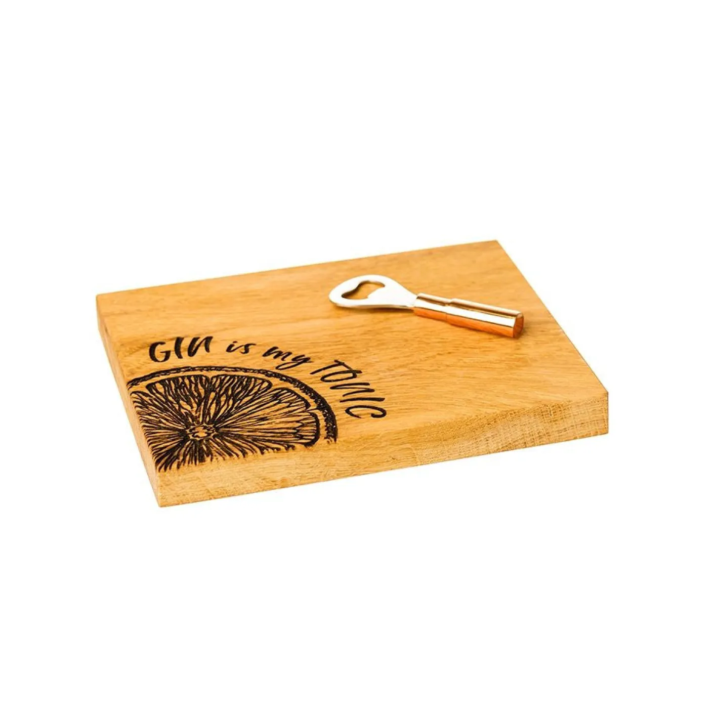 Selbrae Gin is My Tonic Oak Cutting Board & Bottle Opener Set