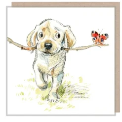 Paper Shed Design Golden Lab with Stick & Butterfly Greetings Card