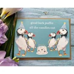 Jen Winnett Good Luck Puffin All the Candles Out Eco-card