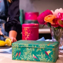 Sara Miller London Green Birds Deep Rectangular Tin by Sara Miller