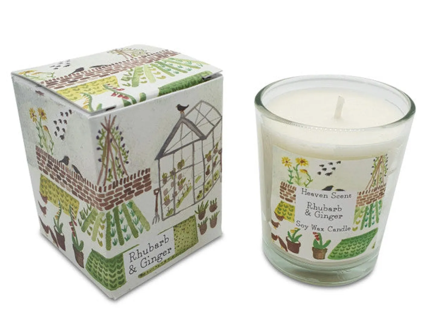 Heaven Scent Greenhouse- Rhubarb & Ginger & Ginger Glass Candle