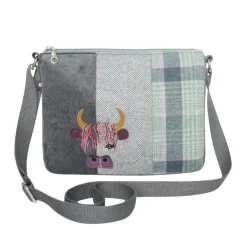 Earth Squared Bags Green Tweed Cow Applique Messenger Bag
