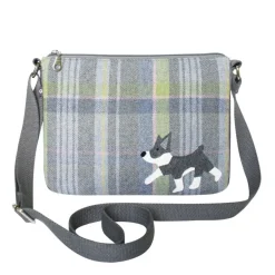 Earth Squared Bags Grey Tweed Grey & White Dog Applique Messenger Bag