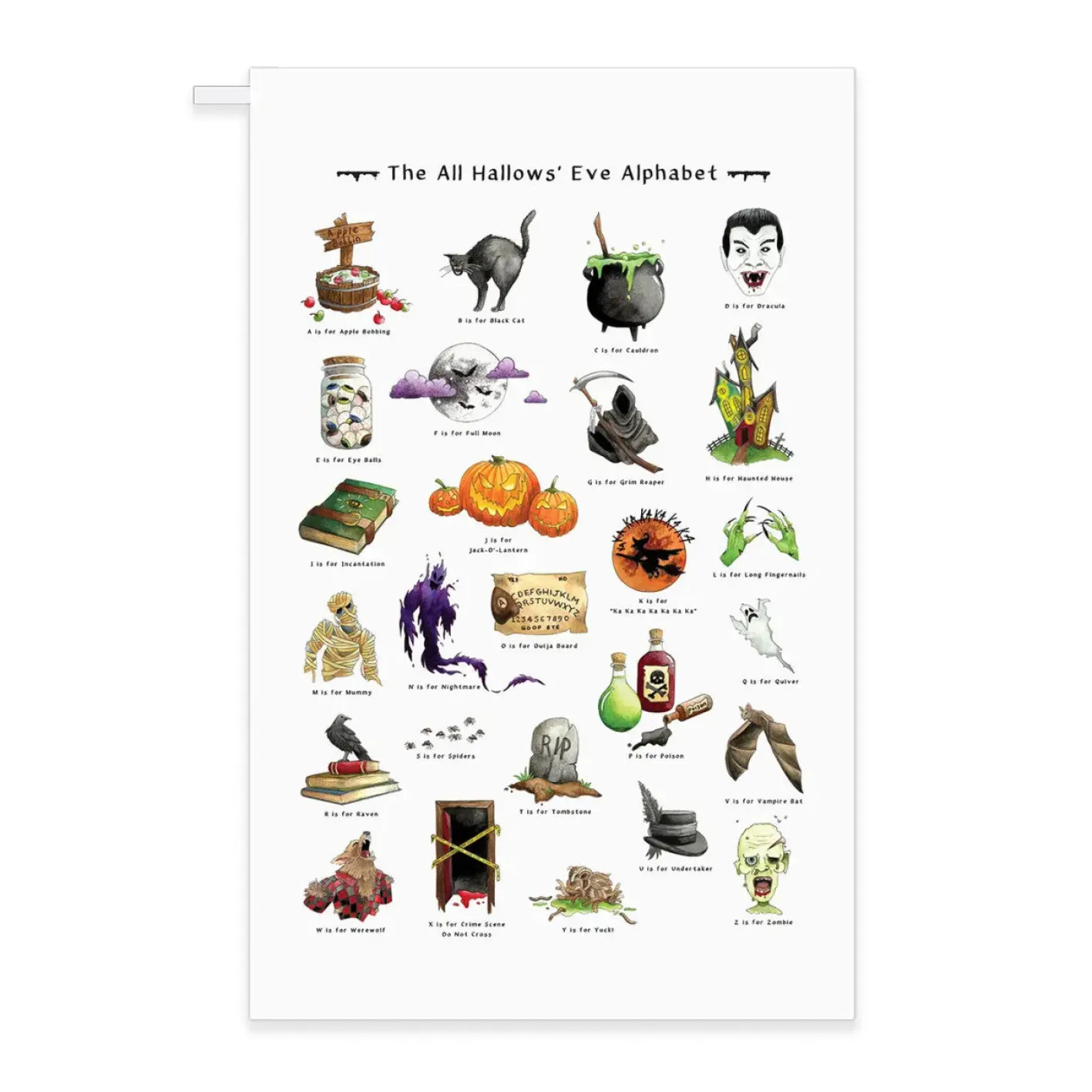 Yeti Halloween Alphabet Tea Towel