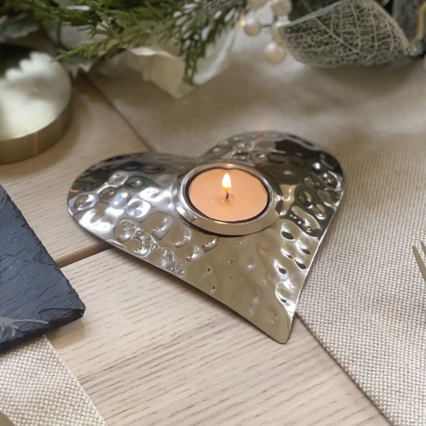 Selbrae Hand Hammered Heart Tea Light Holder