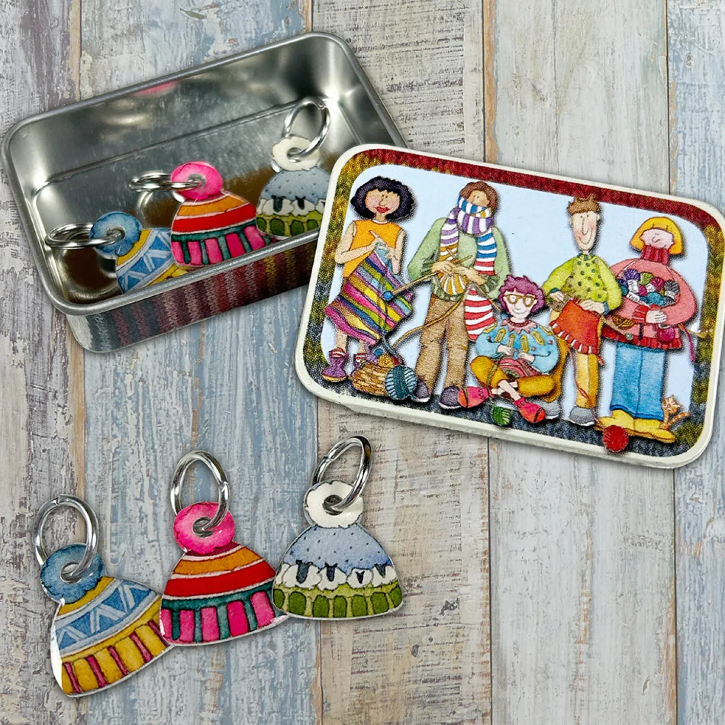 Emma Ball Hats Set of 6 Stitch Markers in a Pocket Tin