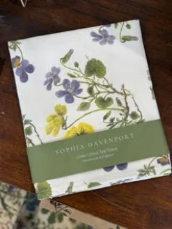 Sophia Davenport Heart's Ease and Heath Dog Violet Linen Union Tea Towel