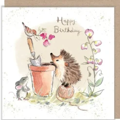Paper Shed Design Hedgehog and Bird with Sweet Peas "Happy Birthday" Birthday Greetings Card