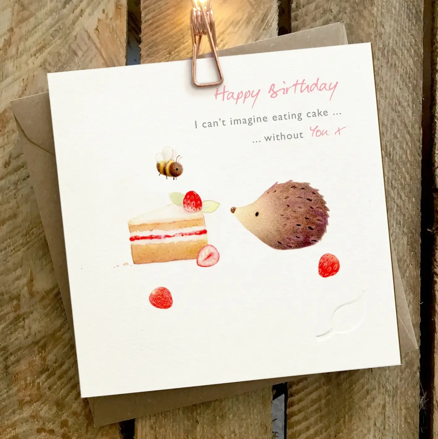 Ginger Betty Hedgehog Eating Cake Birthday Card