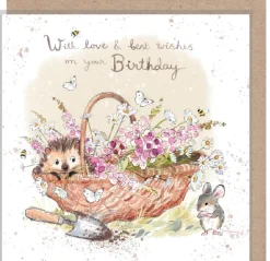 Paper Shed Design Hedgehog in Flower Basket "With Love and Best Wishes on Your Birthday" Birthday Greetings Card