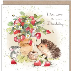 Paper Shed Design Hedgehog with Strawberry Pot "With Love on Your Birthday" Birthday Greetings Card