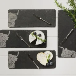 Selbrae Highland Cow Mini Slate Cheese Board & Knife Set of 4