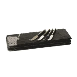 Selbrae Highland Cow Mini Slate Cheese Board & Knife Set of 4