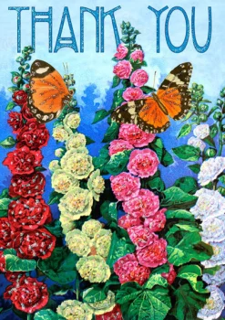 Madame Treacle Hollyhocks Glitter Thank You Card