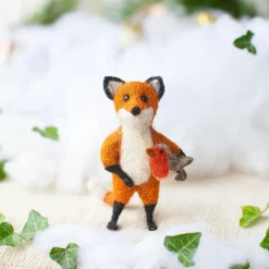 Sew Heart Felt Hunter Fox Holding Holding a Robin Felt Decoration