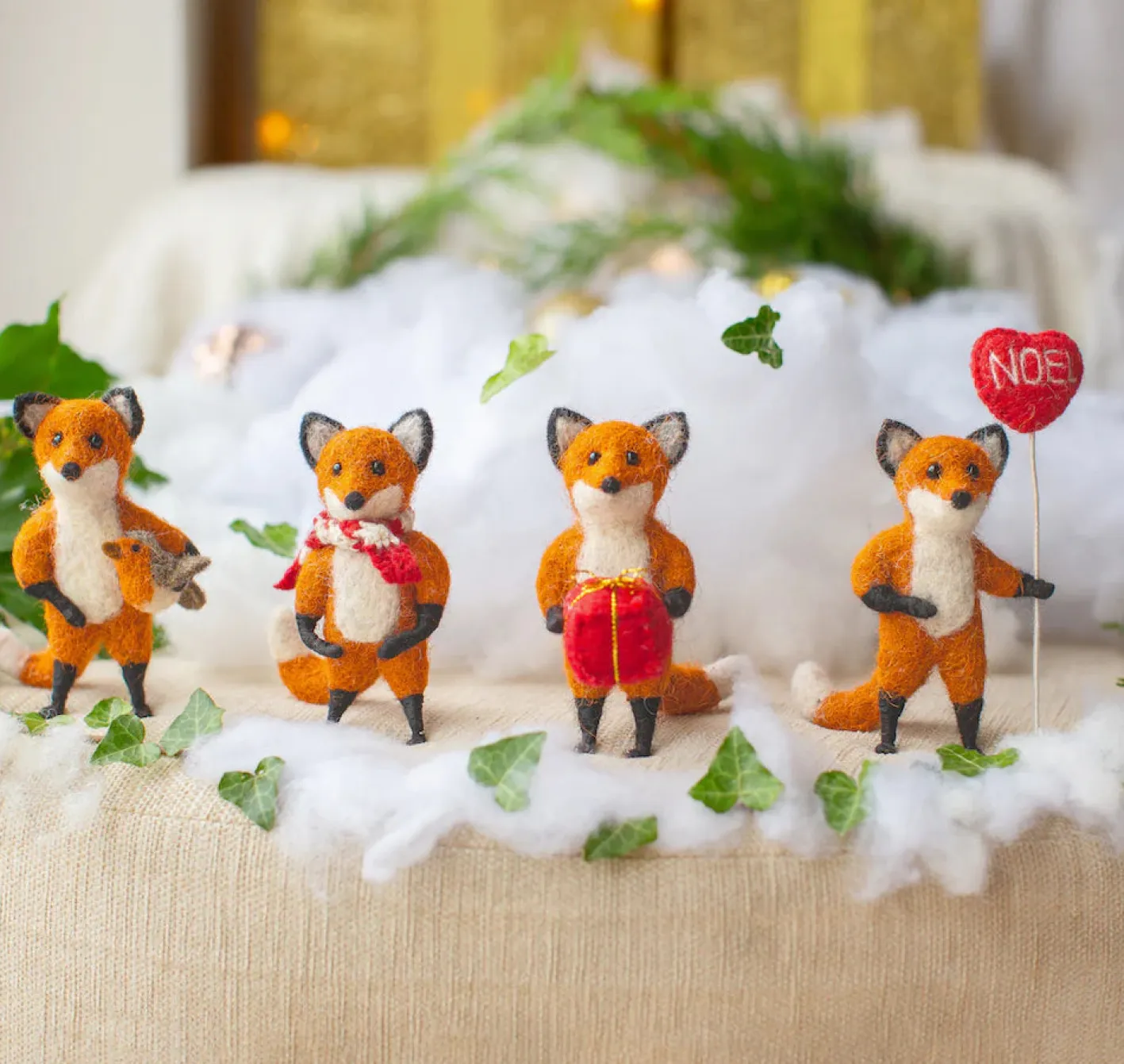 Sew Heart Felt Hunter Fox Holding Holding a Robin Felt Decoration