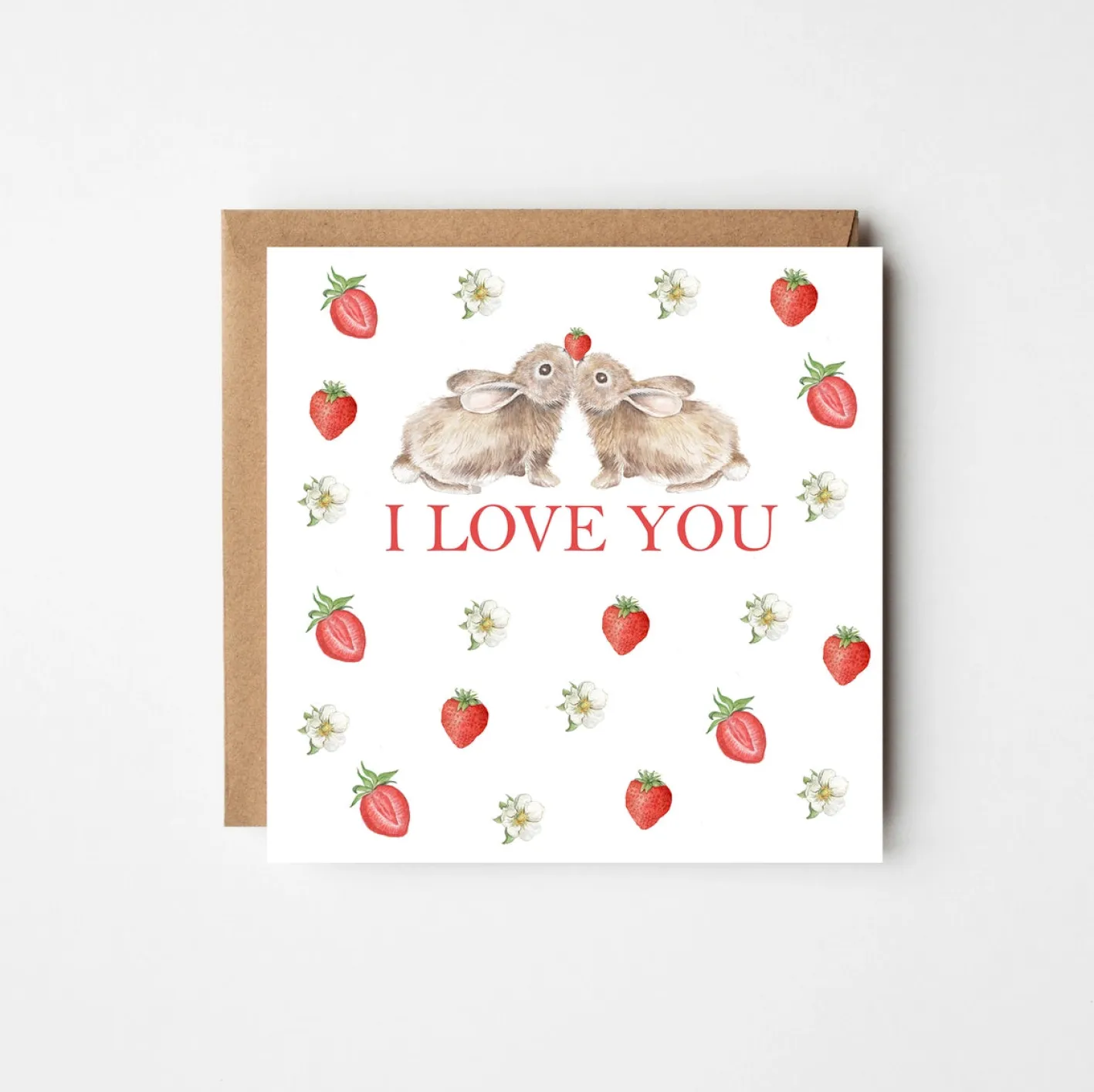 West Country Designs 'I Love You' Rabbits and Strawberries Greetings Card